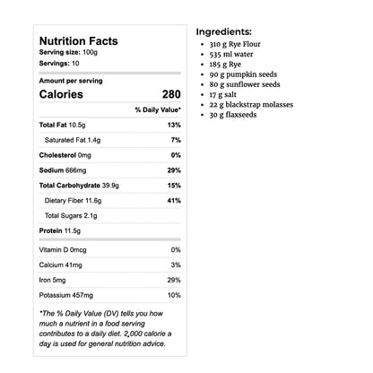 Danish Rye Bread  酸種黑麥麵包 低GI - Oil Free/ Sugar Free